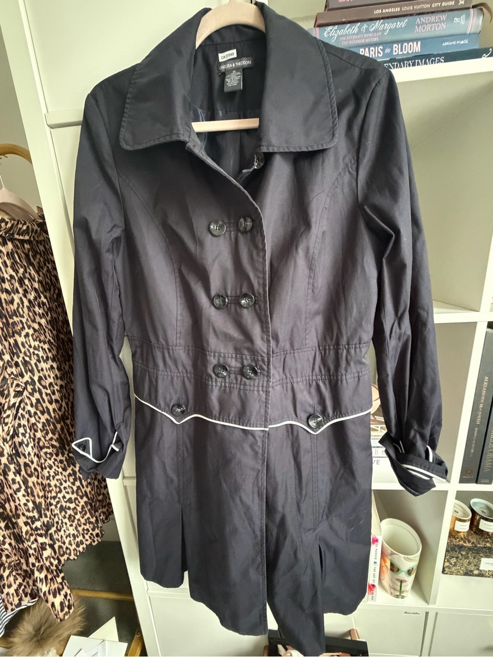 Navy Trench Coat with Contrast Piping